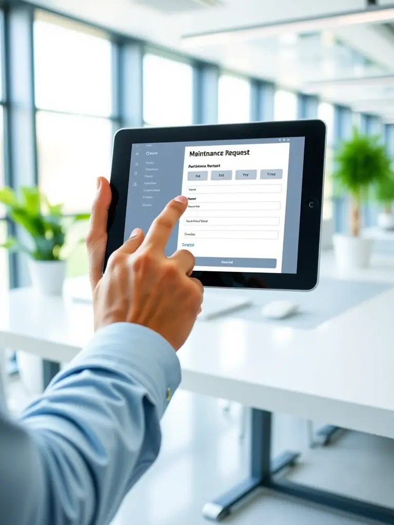 A customer submitting a maintenance request through a user-friendly portal, illustrating the seamless communication and service request process.