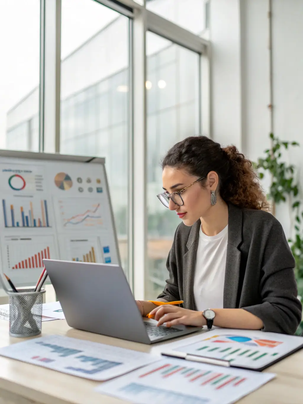 An administrator viewing a dashboard with key performance indicators (KPIs) related to facility management, such as work order completion rates and asset utilization.